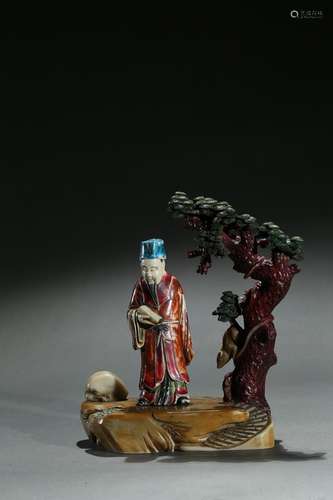 A painted shoushan carved figural group