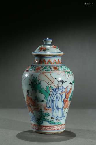 A wucai 'figures' vase with cover