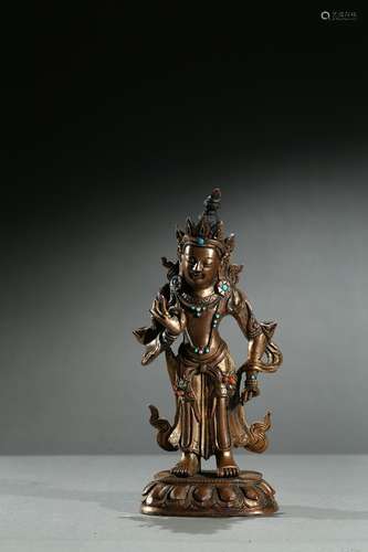 A bronze gems-inlaid standing figure of maitreya