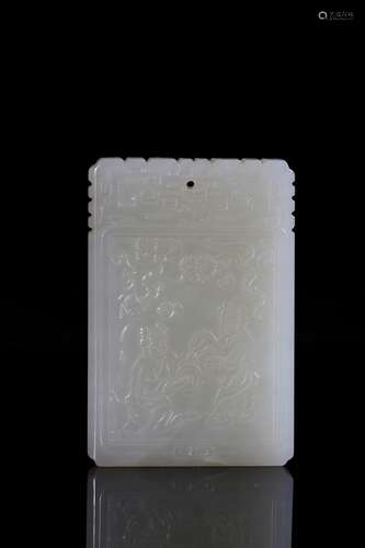 A white jade carved 'figures and plum flower' pendant