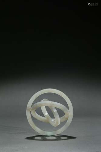 A white jade carved three ring armillary disc