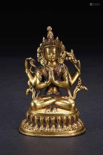 A gilt-bronze figure of seated bodhisattva