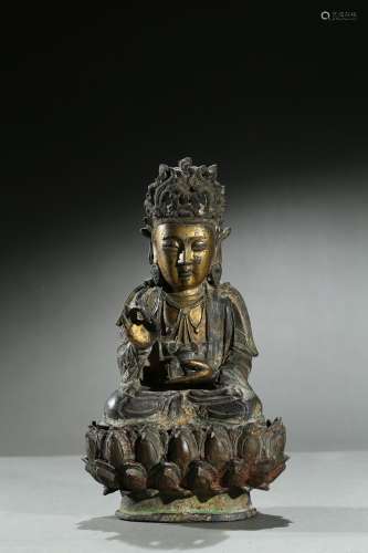 A parcel-gilt bronze Guanyin Bodhisattva