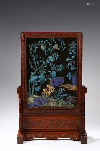 A large Imperial kingfisher 'flowers birds' table screen