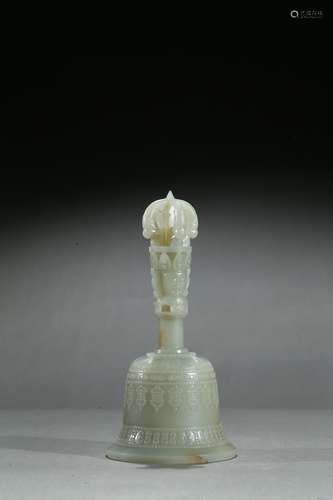 A rare white jade carved ritual bell Chanta