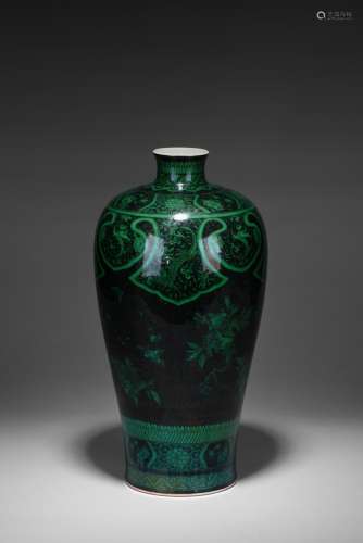 A black ground green enameled 'Pomegranate' vase