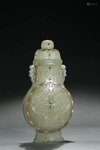 A mughal-style greenish white jade vase