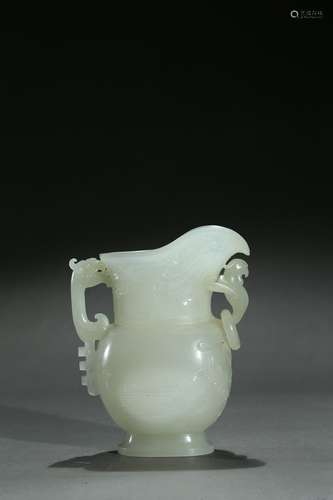 A white jade carved wine vessel