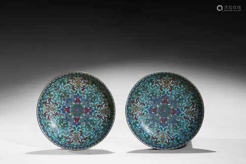 A pair of bronze cloisonne enamel 'lotus' dishes