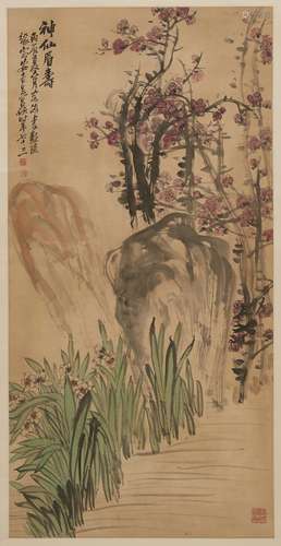 Wu Changshuo: color ink 'orchids and plums' painting