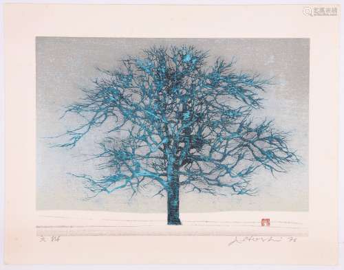木版画 冬树，星襄一、昭和时代