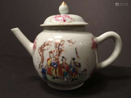 Antique Chinese Large Famille Rose Teapot, Qianlong period, Ca 1760.  7 1/2