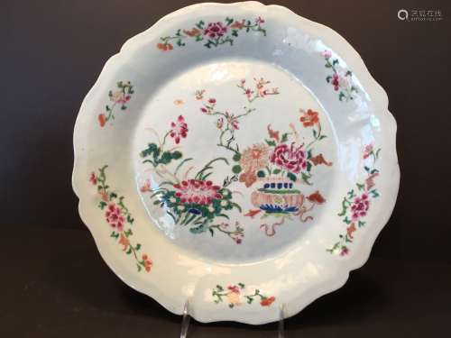 ANTIQUE Chinese Famille Rose Charger Plate, 13 1/2