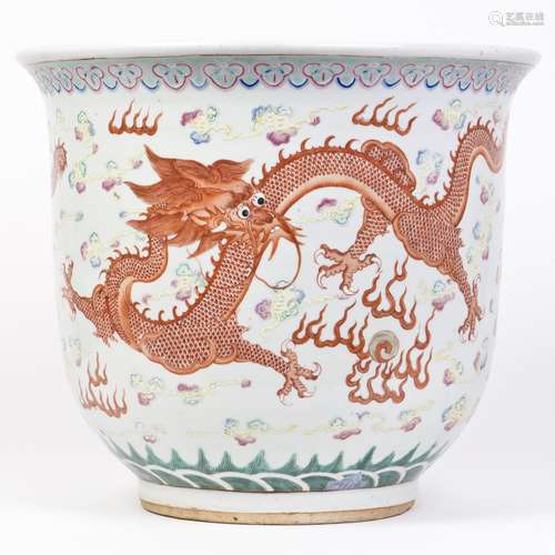 A Famille Rose Dragon Flower Pot