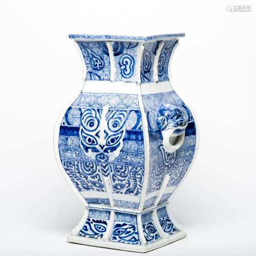 A Blue and White Taotie Square Vase