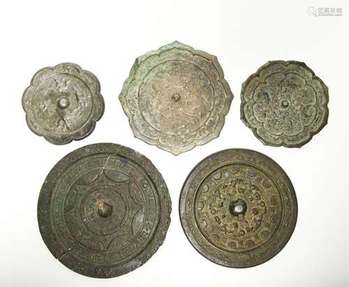 Five Chinese Bronze Mirrors, Various Dates