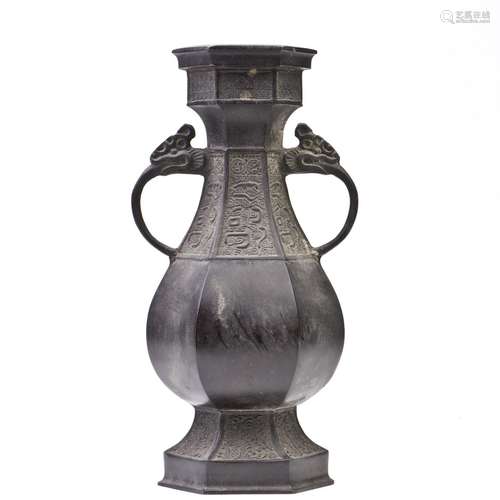 A Chinese Hexagonal Bronze Hu Vase