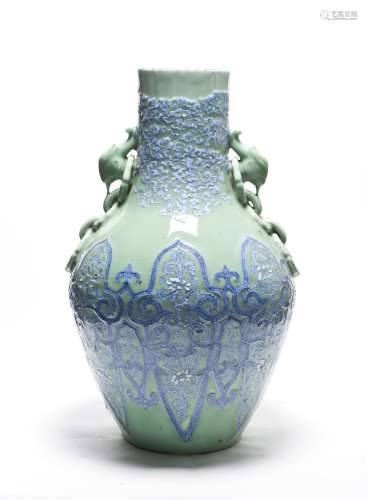 A Rare Dou Qing Glazed with Blue & White incised Vase
