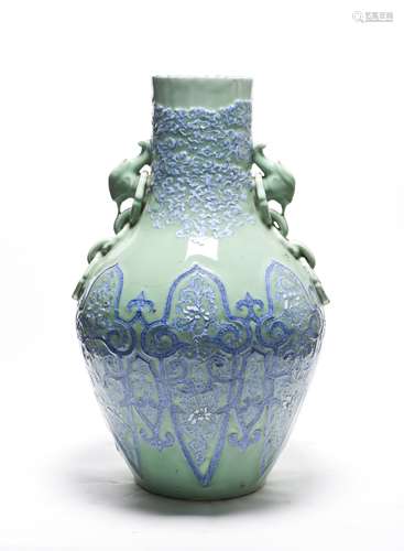 A Rare Dou Qing Glazed with Blue & White incised Vase