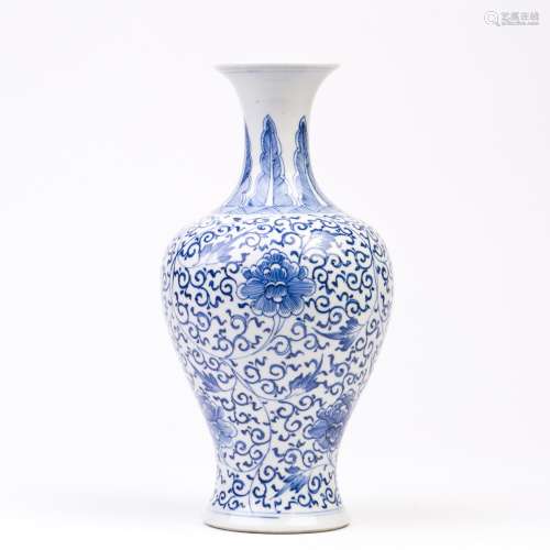 A Blue and White Lotus Baluster Vase