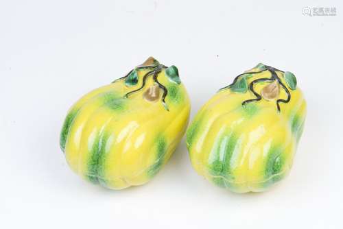 An Interesting Enameled Famille Rose Melon-shaped Covered Box, Pair