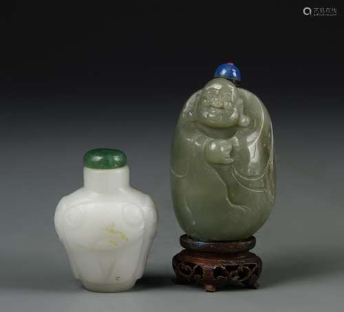 Two Chinese Jade Snuff Bottles