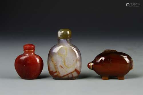 Three Chinese Agate Snuff Bottles