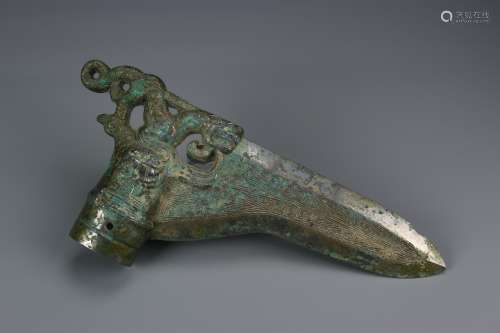 Chinese Antique Bronze Sword Head Warrior State
