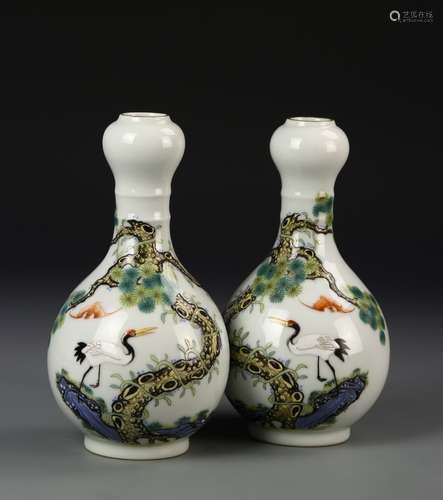 Pair of Chinese Famille Rose Vases