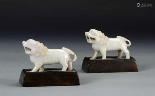 Pair of Chinese Jadeite Foo Lions