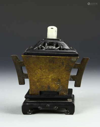 Chinese Bronze Censor with Lid and Base
