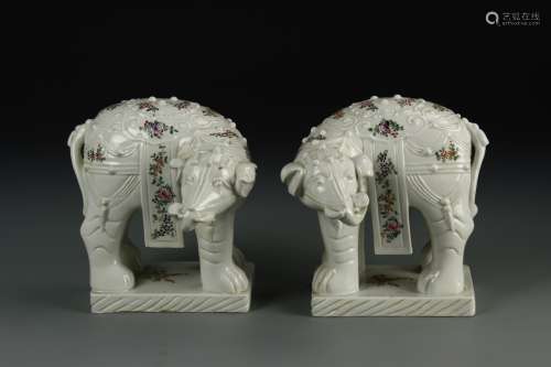 Pair of French Porcelain Elephants