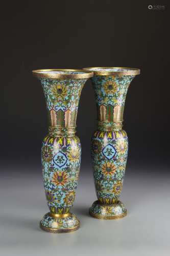 Pair of Chinese Cloisonne Gu Vases