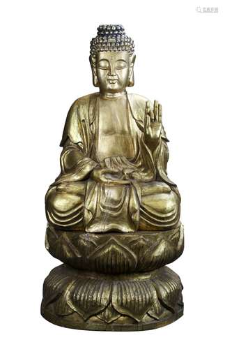 Large Chinese Gilt Wood Buddha