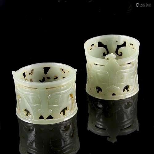 Two Chinese Jade Hair Tubes