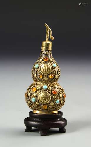 Chinese Gilt Brass Snuff Bottle