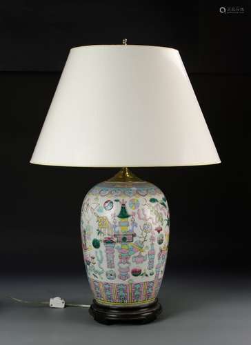 Chinese Famille Rose Vase Converted Lamp