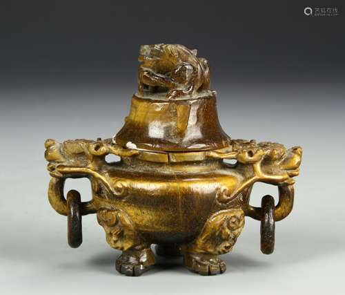 Chinese Tiger Eye Stone Censer