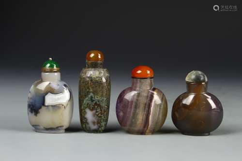 Four Chinese Agate Snuff Bottles