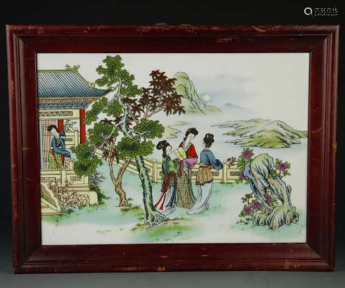 Framed Chinese Famille Rose Plaque