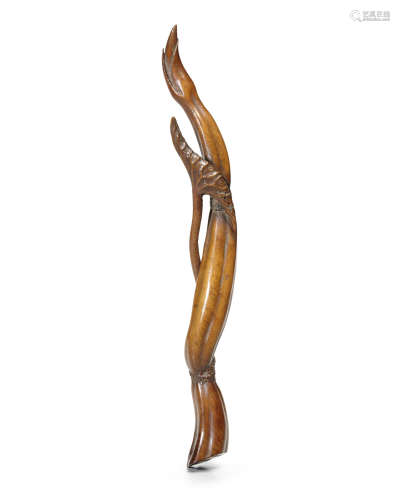 A BOXWOOD SCEPTER IN LOTUS-ROOT FORM