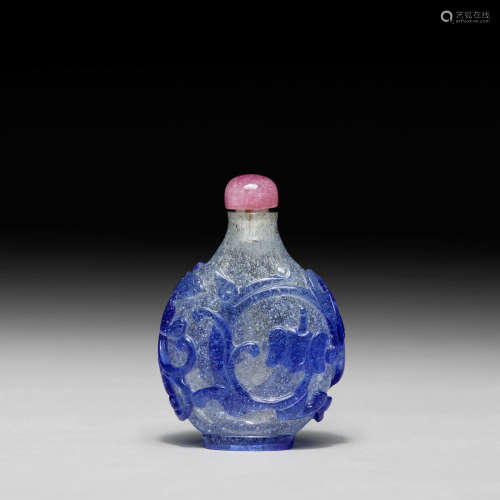 1750-1800年 御制透明地套蓝料螭龙纹鼻烟壶