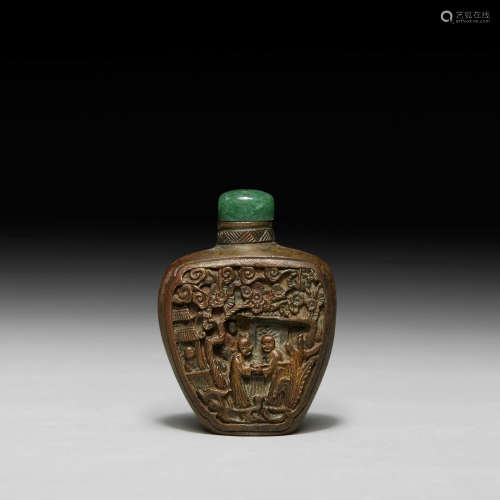 1750-1820年 铜山水人物纹鼻烟壶