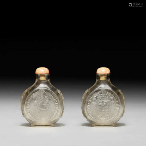 1802-1860年 水晶雕银币纹鼻烟壶