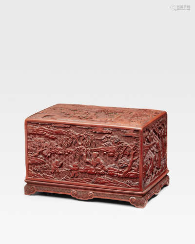 十八/十九世纪 剔红雕文人图长方盖盒