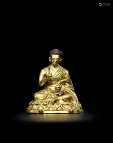 西藏 十七世纪 铜鎏金娘热尼玛沃色像
