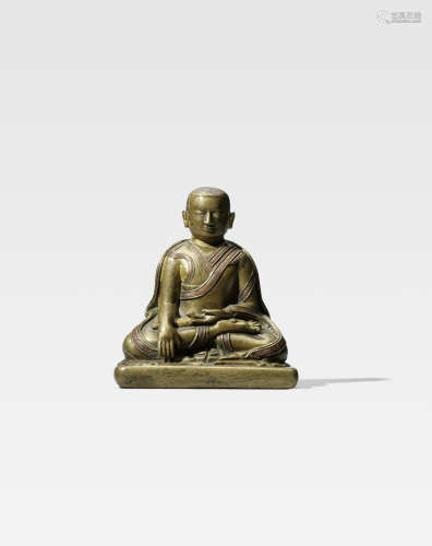 西藏 十四世纪 错红铜噶举喇嘛铜像