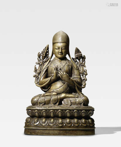 藏中 十五世纪 铜错银桑吉毗像