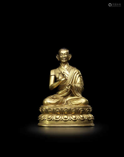 西藏 十六世纪 铜鎏金卓弥洛擦瓦释迦益西像