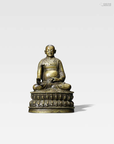 西藏 十五/十六世纪 铜错银帕登贡布像